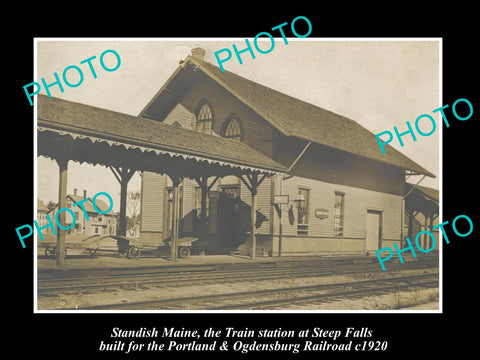 OLD LARGE HISTORIC PHOTO OF STANDISH MAINE, STEEP FALLS RAILROAD STATION c1920