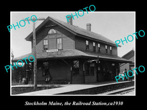 OLD LARGE HISTORIC PHOTO OF STOCKHOLM MAINE, VIEW OF THE RAILROAD STATION c1930