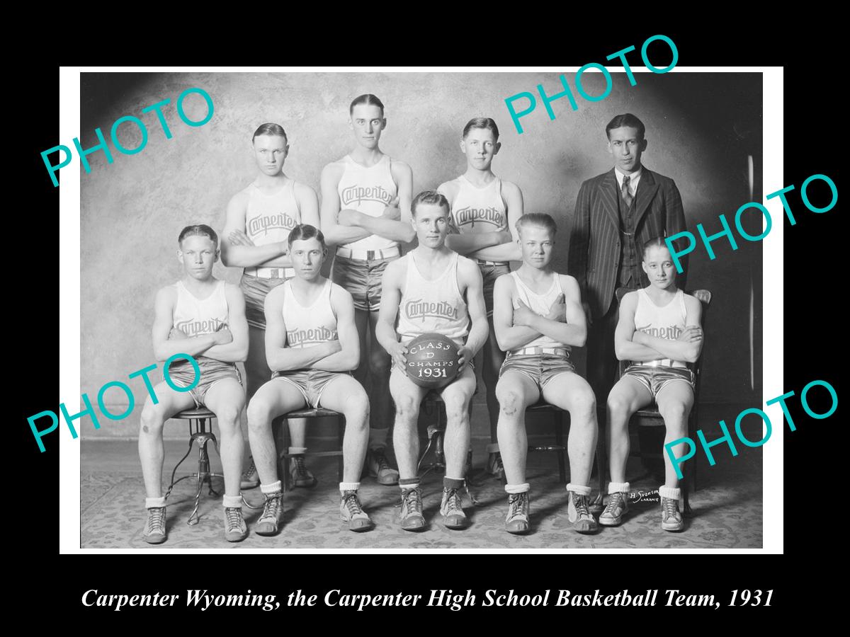 OLD LARGE HISTORIC PHOTO OF CARPENTER WYOMING, HIGH SCHOOL BASKETBALL TEAM 1931