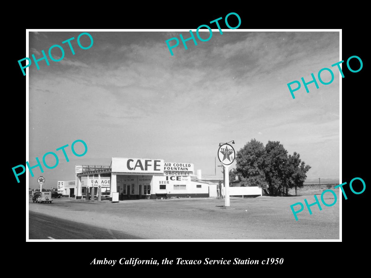 OLD LARGE HISTORIC PHOTO OF AMBOY CALIFORNIA, THE TEXACO SERVICE STATION c1950