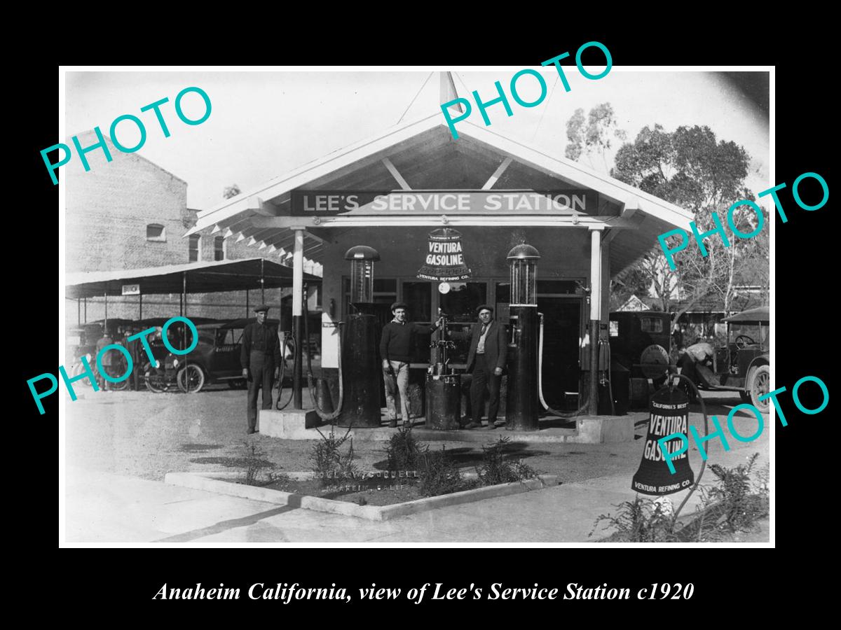 OLD HISTORIC PHOTO OF ANAHEIM CALIFORNIA, LEE'S SERVICE STATION VENTURA GAS 1920