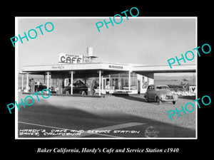 OLD LARGE HISTORIC PHOTO OF BAKER CALIFORNIA, HARDYS CAFE & SERVICE STATION 1940