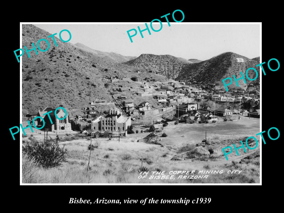 OLD LARGE HISTORIC PHOTO OF BISBEE ARIZONA, VIEW OF THE TOWNSHIP c1939