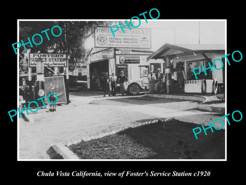 OLD LARGE HISTORIC PHOTO OF CHULA VISTA CALIFORNIA, FOSTERS SERVICE STATION 1920