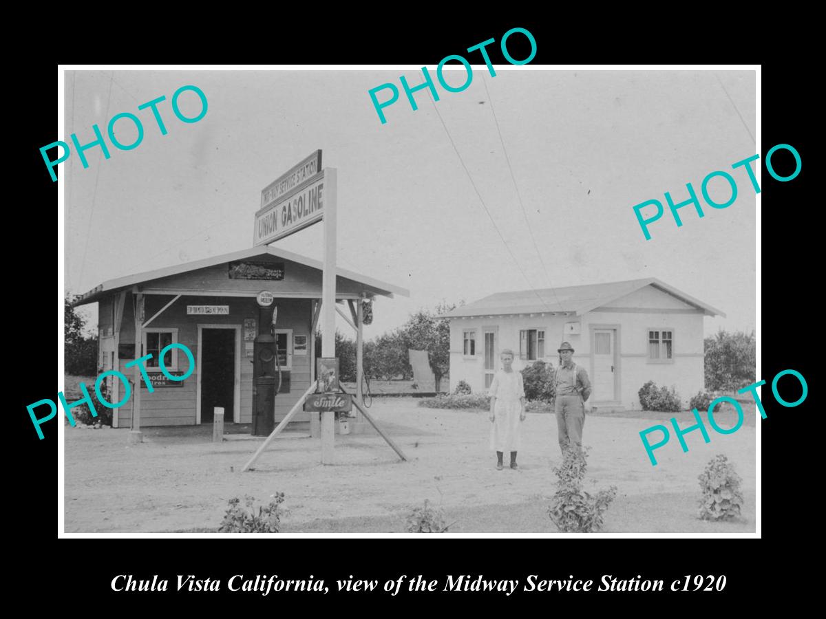 OLD LARGE HISTORIC PHOTO OF CHULA VISTA CALIFORNIA, MIDWAY SERVICE STATION c1920