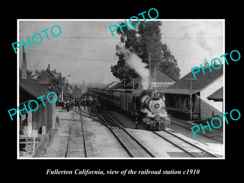 OLD LARGE HISTORIC PHOTO OF FULLERTON CALIFORNIA, THE RAILROAD STATION c1910