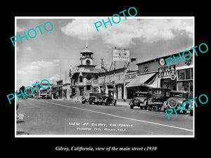 OLD LARGE HISTORIC PHOTO OF GILROY CALIFORNIA, VIEW OF THE MAIN STREET c1930