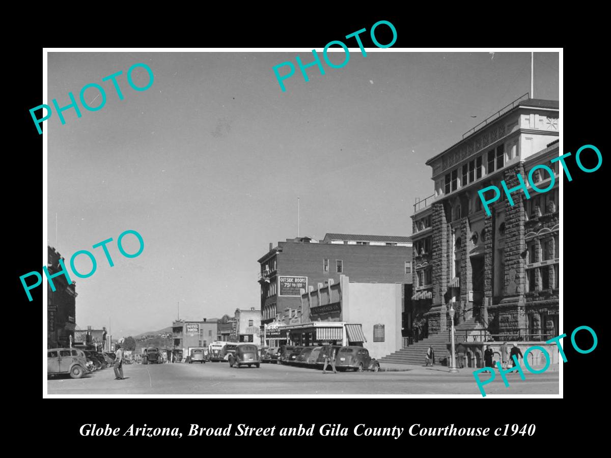 OLD LARGE HISTORIC PHOTO OF GLOBE ARIZONA, VIEW OF BROAD STREET c1940