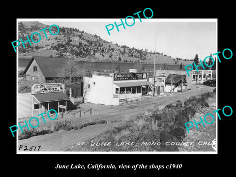 OLD LARGE HISTORIC PHOTO OF JUNE LAKE CALIFORNIA, THE MAIN St SHOPS c1940