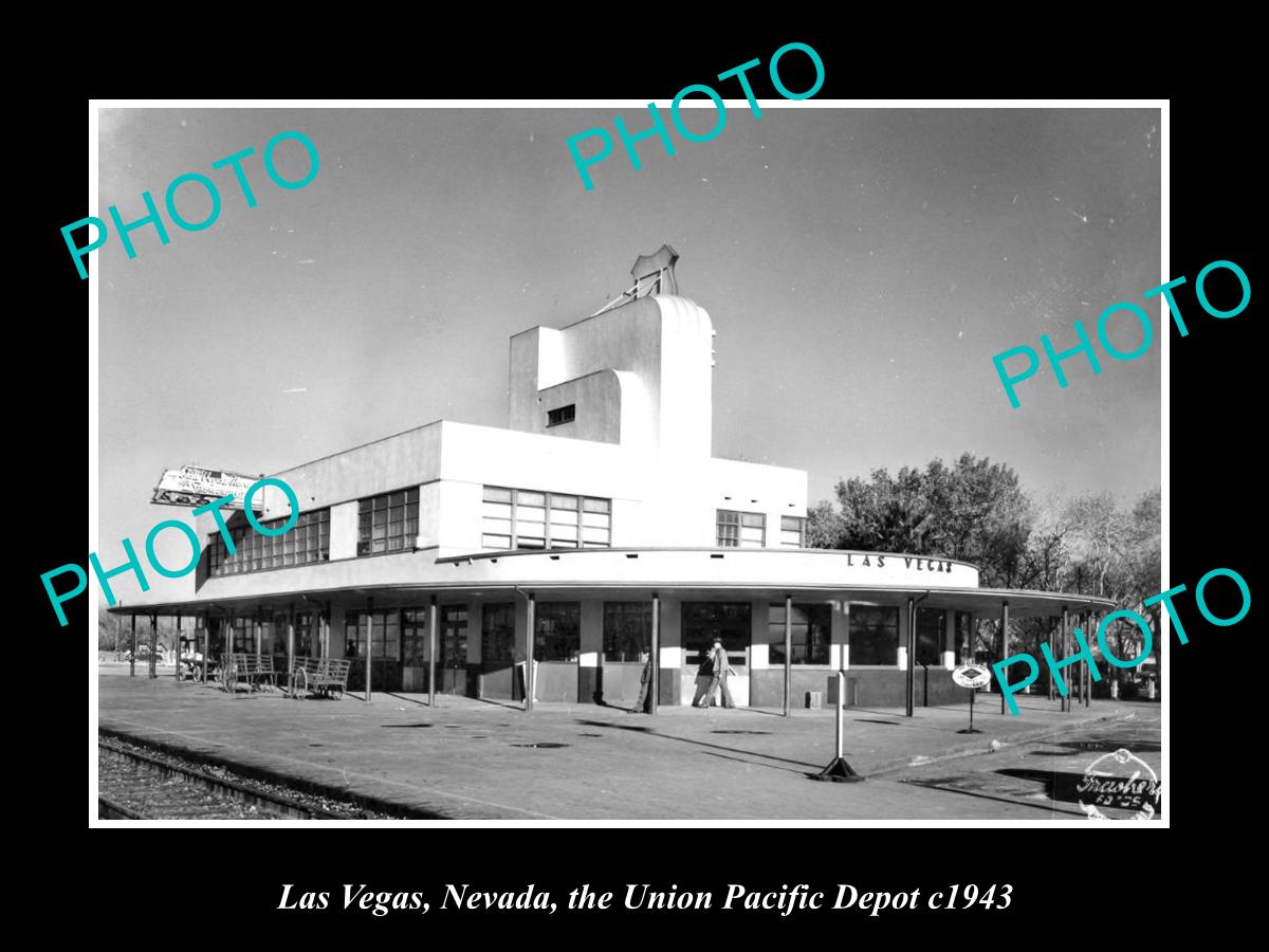 OLD LARGE HISTORIC PHOTO OF LAS VEGAS NEVADA UNION PACIFIC RAILROAD STATION 1943