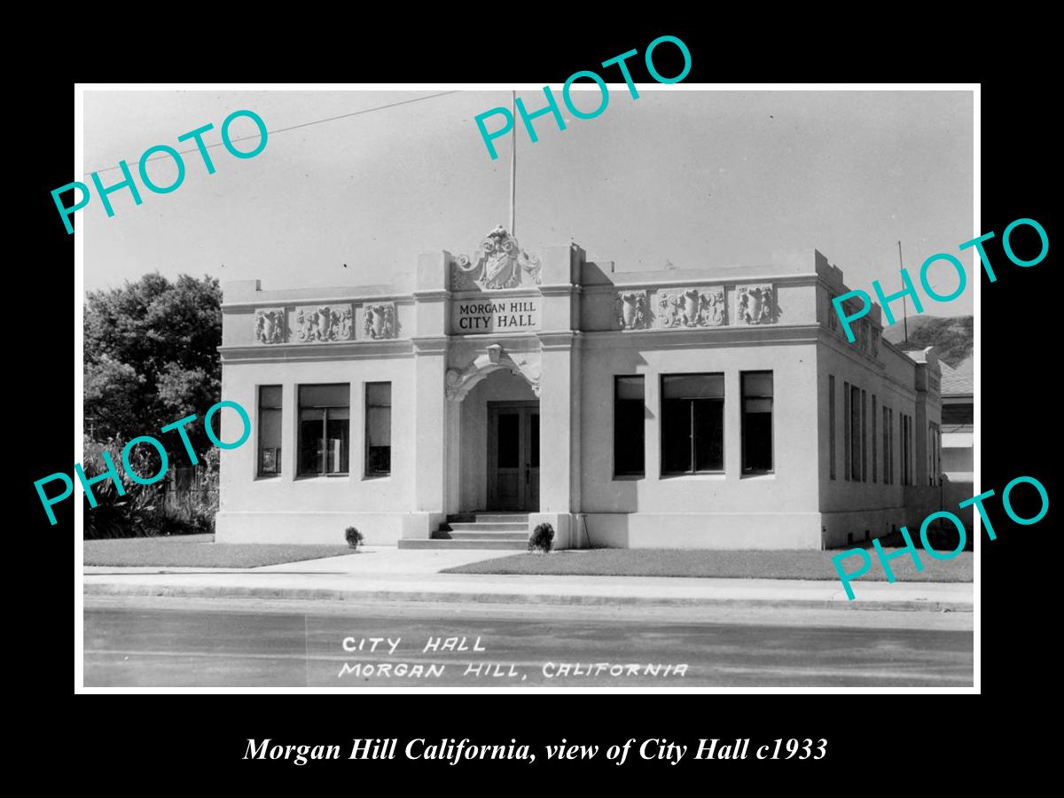 OLD LARGE HISTORIC PHOTO OF MORGAN HILL CALIFORNIA, VIEW OF CITY HALL c1933