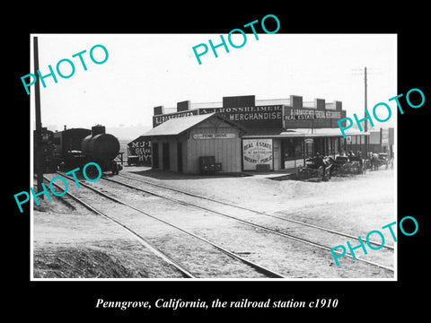 OLD LARGE HISTORIC PHOTO OF PENNGROVE CALIFORNIA, THE RAILROAD STATION c1910