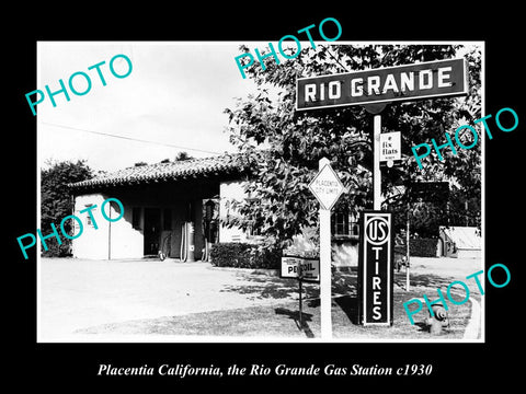 OLD LARGE HISTORIC PHOTO OF PLACENTIA CALIFORNIA, RIO GRADE GAS STATION c1930