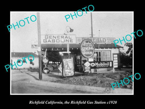 OLD LARGE HISTORIC PHOTO OF RICHFIELD CALIFORNIA, THE RICHFIELD GAS STATION 1920