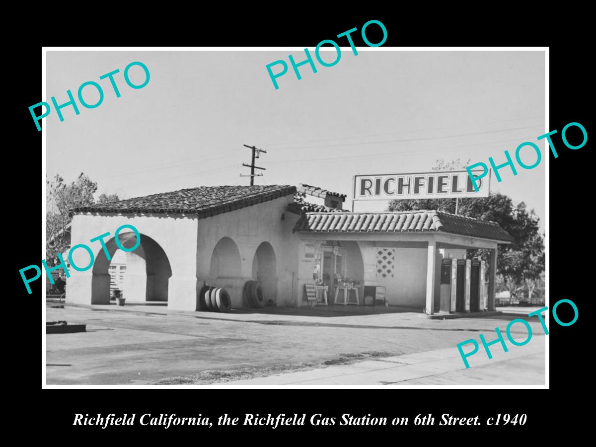 OLD LARGE HISTORIC PHOTO OF RICHFIELD CALIFORNIA, THE RICHFIELD GAS STATION 1940