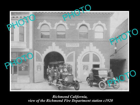 OLD LARGE HISTORIC PHOTO OF RICHMOND CALIFORNIA, FIRE DEPARTMENT STATION c1920