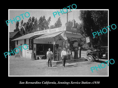 OLD LARGE HISTORIC PHOTO OF SAN BERNADINO CALIFORNIA, THE UNION GAS STATION 1930