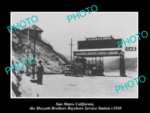 OLD LARGE HISTORIC PHOTO OF SAN MATEO CALIFORNIA, BAYSHORE SERVICE STATION c1930