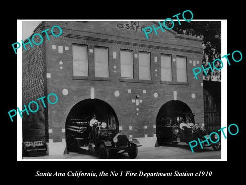 OLD LARGE HISTORIC PHOTO OF SANTA ANA CALIFORNIA, FIRE BRIGADE STATION c1910