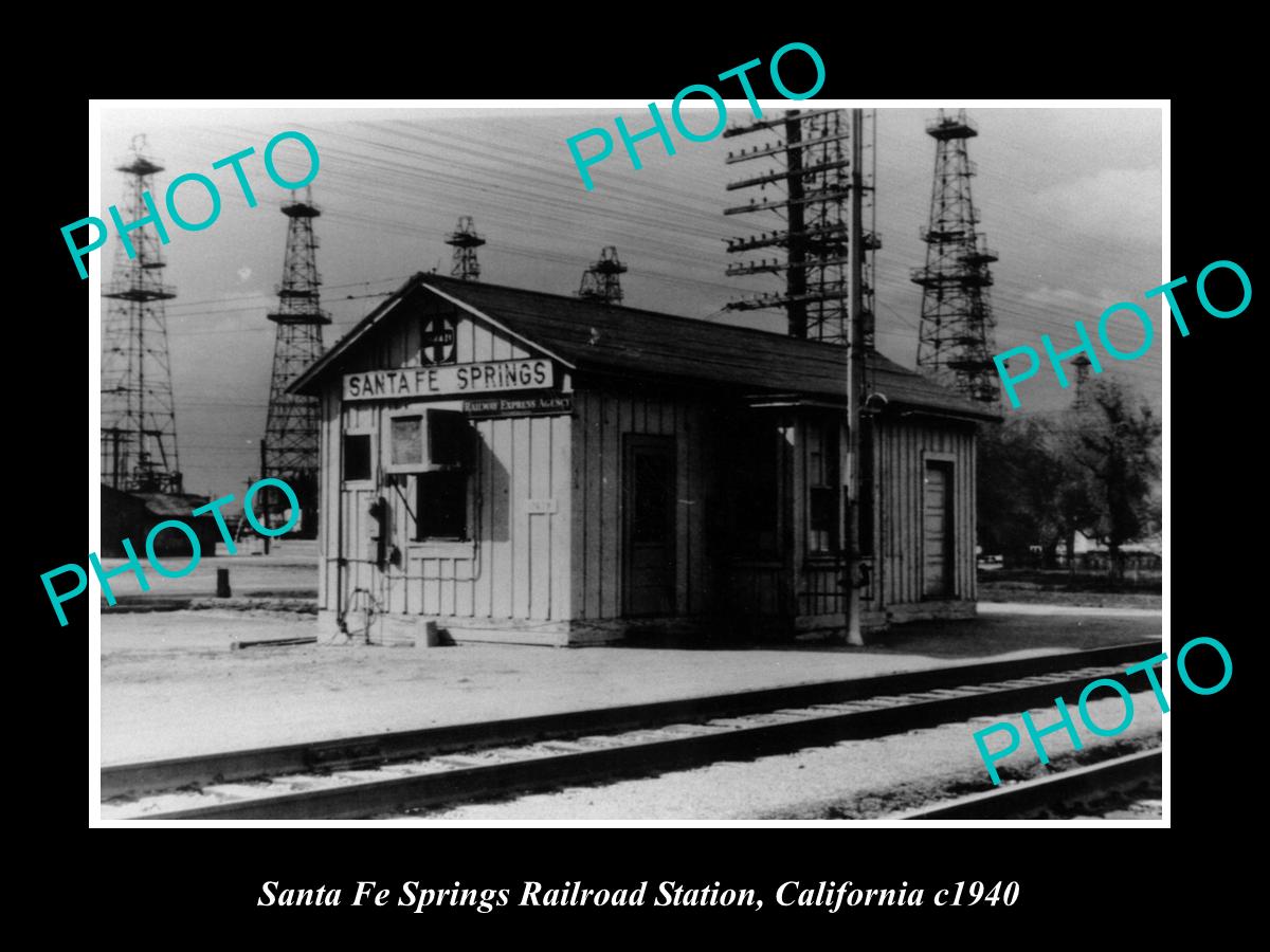 OLD LARGE HISTORIC PHOTO OF SANTA FE SPRINGS CALIFORNIA, RAILROAD STATION c1940