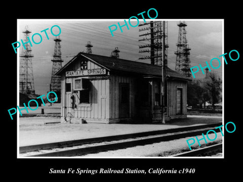 OLD LARGE HISTORIC PHOTO OF SANTA FE SPRINGS CALIFORNIA, RAILROAD STATION c1940