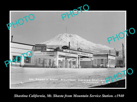 OLD LARGE HISTORIC PHOTO OF SHASTINA CALIFORNIA, STANDARD OIL GAS STATION c1940