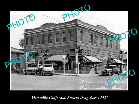 OLD LARGE HISTORIC PHOTO OF VICTORVILLE CALIFORNIA, BOWERS DRUG STORE c1925