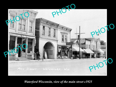 OLD LARGE HISTORIC PHOTO OF WATERFORD WISCONSIN, VIEW OF MAIN STREET c1925