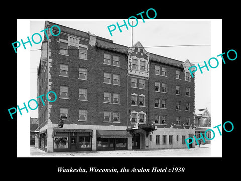 OLD LARGE HISTORIC PHOTO OF WAUKESHA WISCONSIN, VIEW OF THE AVALON HOTEL c1930