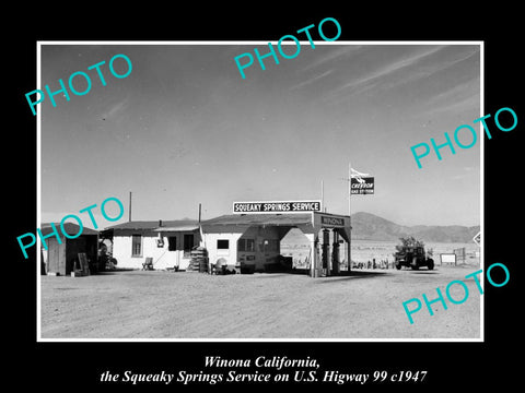 OLD LARGE HISTORIC PHOTO OF WINONA CALIFORNIA, THE CHEVRON GAS STATION c1947