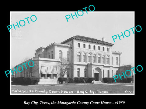 OLD LARGE HISTORIC PHOTO OF BAY CITY TEXAS, MATAGORDA COUNTY COURT HOUSE 1950