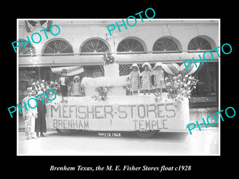 OLD LARGE HISTORIC PHOTO OF BRENHAM TEXAS, THE FISHER STORE PARADE FLOAT c1928