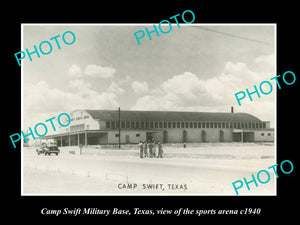 OLD LARGE HISTORIC PHOTO OF CAMP SWIFT US ARMY BASE, TEXAS, SPORTS ARENA c1940