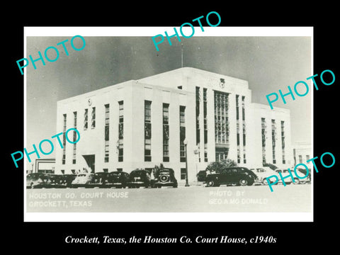 OLD LARGE HISTORIC PHOTO OF CROCKETT TEXAS, HOUSTON COUNTY COURT HOUSE c1940