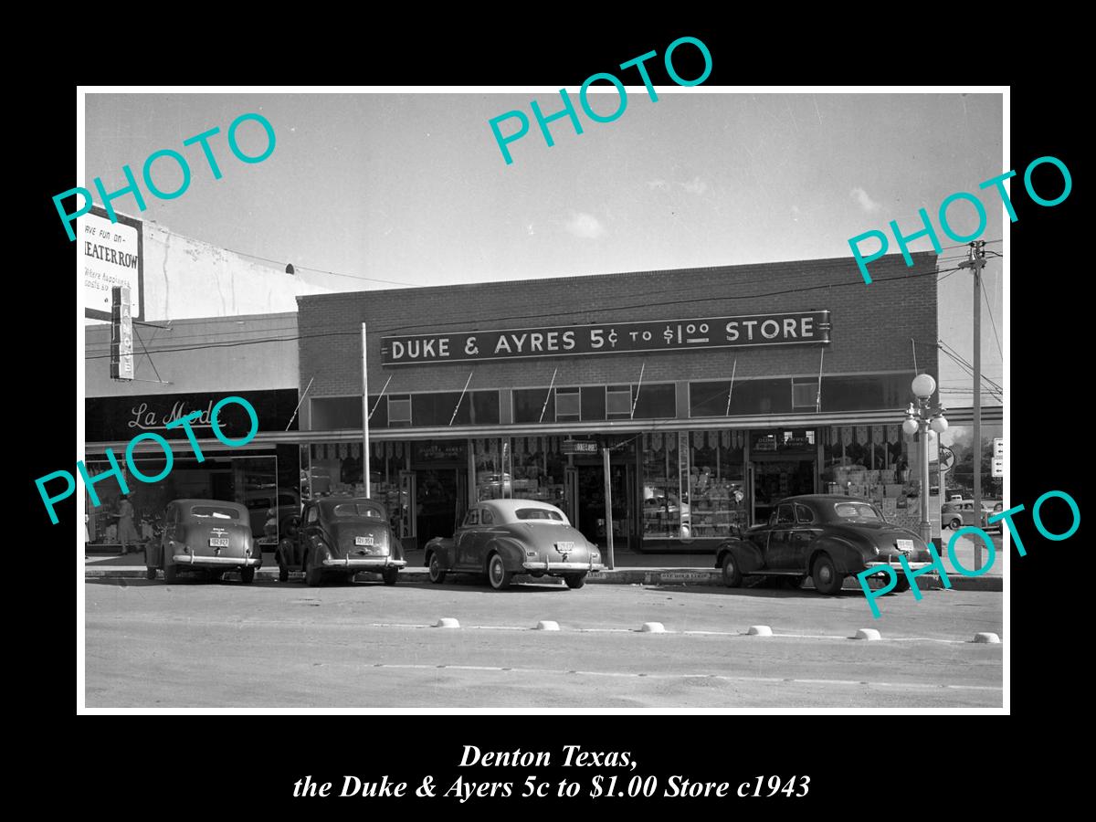 OLD LARGE HISTORIC PHOTO OF DENTON TEXAS, THE DUKE & AYRES 5c STORE c1943