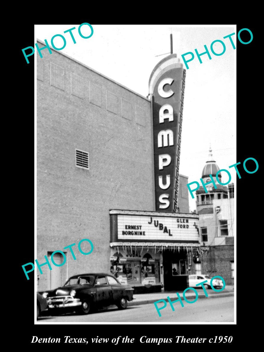 OLD LARGE HISTORIC PHOTO OF DENTON TEXAS, VIEW OF THE CAMPUS THEATER c1950