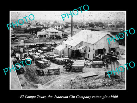 OLD LARGE HISTORIC PHOTO OF EL CAMPO TEXAS, THE ISAACSON COTTON GIN c1900