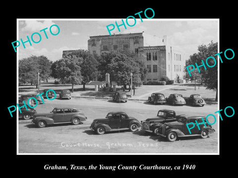 OLD LARGE HISTORIC PHOTO OF GRAHAM TEXAS, THE YOUNG COUNTY COURT HOUSE c1940