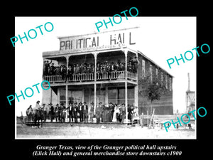 OLD LARGE HISTORIC PHOTO OF GRANGER TEXAS, VIEW OF THE POLITICAL HALL c1900