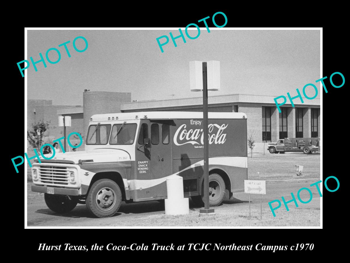 OLD LARGE HISTORIC PHOTO OF HURST TEXAS, THE TCJC CAMPUS COCA COLA TRUCK c1970