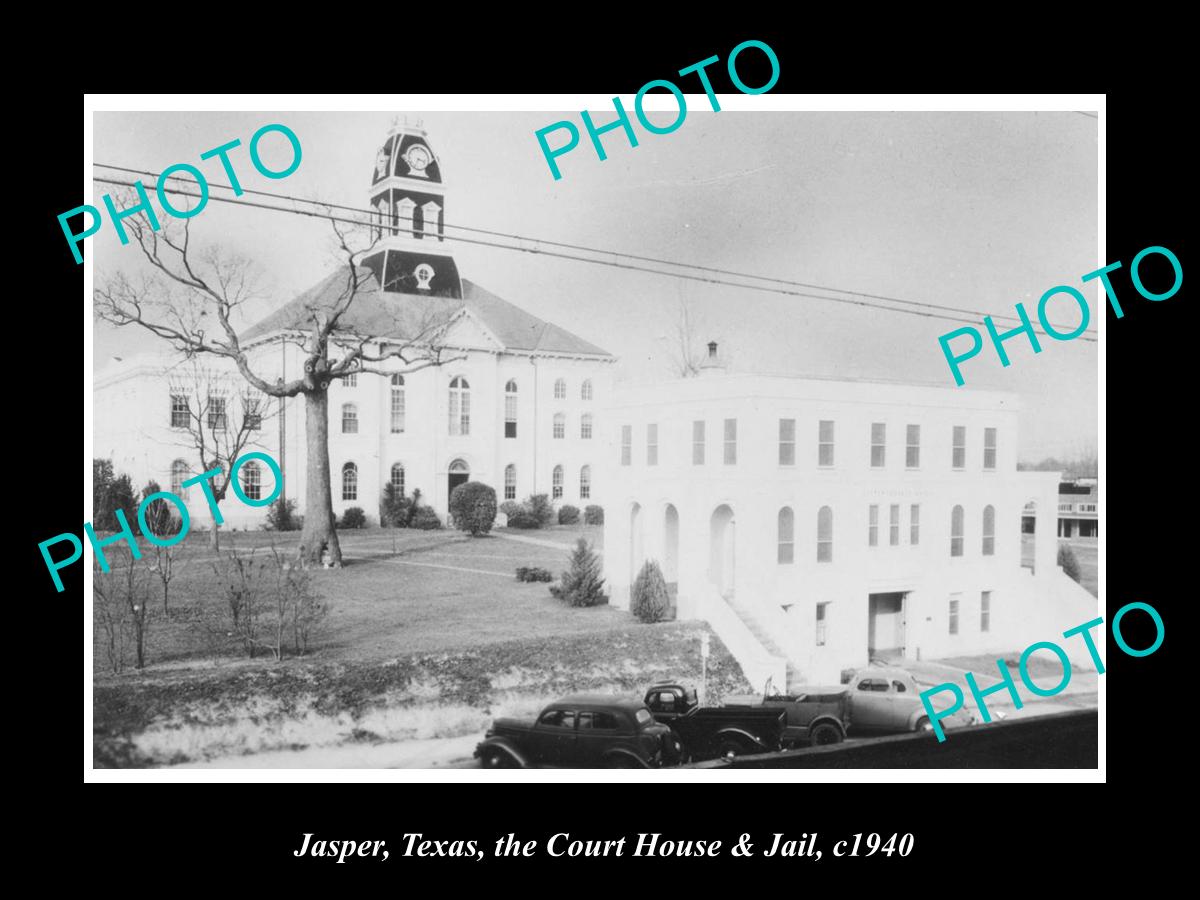 OLD LARGE HISTORIC PHOTO OF JASPER TEXAS, THE COURT HOUSE & JAIL c1940