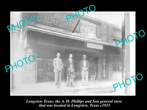 OLD LARGE HISTORIC PHOTO OF LONGVIEW TEXAS, THE PHILLIPS GENERAL STORE c1935