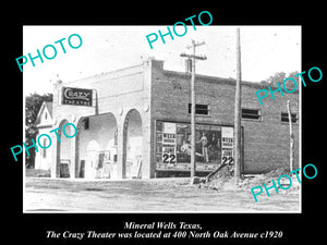 OLD LARGE HISTORIC PHOTO OF MINERAL WELLS TEXAS, VIEW OF THE CRAZY THEATER c1920