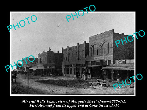 OLD LARGE HISTORIC PHOTO OF MINERAL WELLS TEXAS, VIEW OF MESQUITE STREET c1910