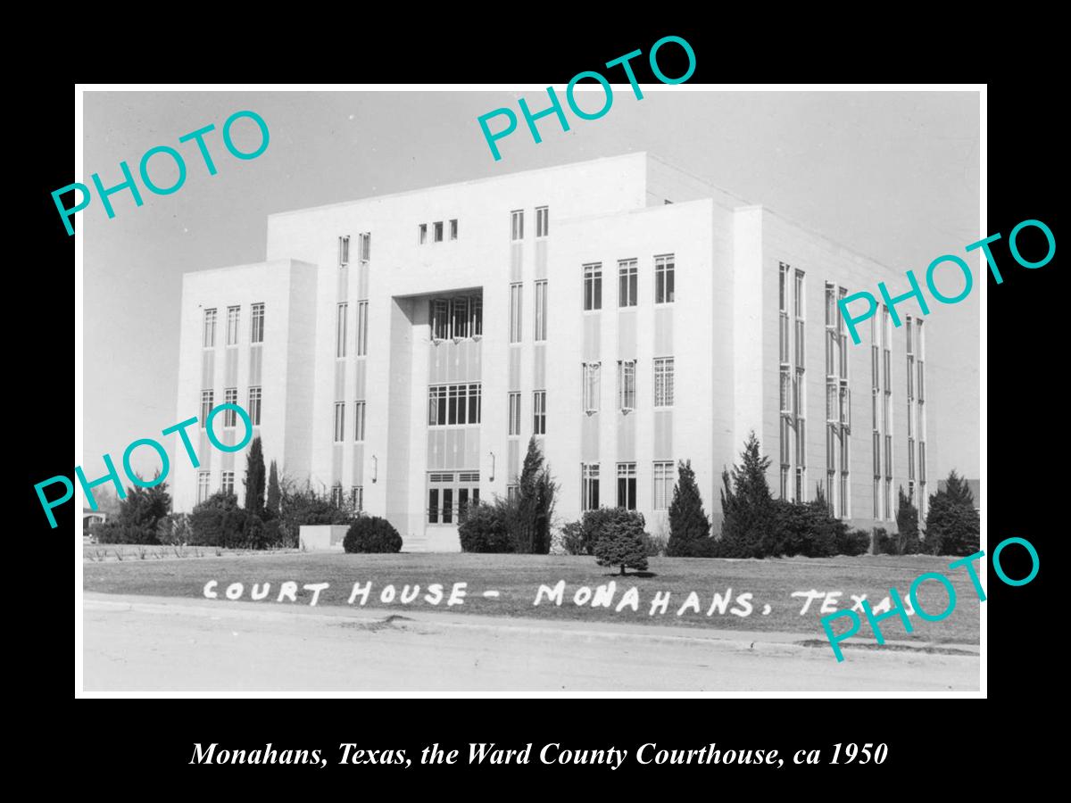 OLD LARGE HISTORIC PHOTO OF MONAHANS TEXAS, THE WARD COUTY COURTHOUSE c1950