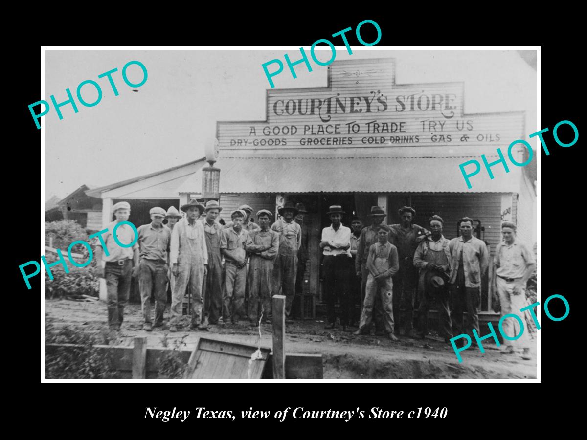 OLD LARGE HISTORIC PHOTO OF NEGLEY TEXAS, VIEW OF COURTNEYS GENERAL STORE c1940