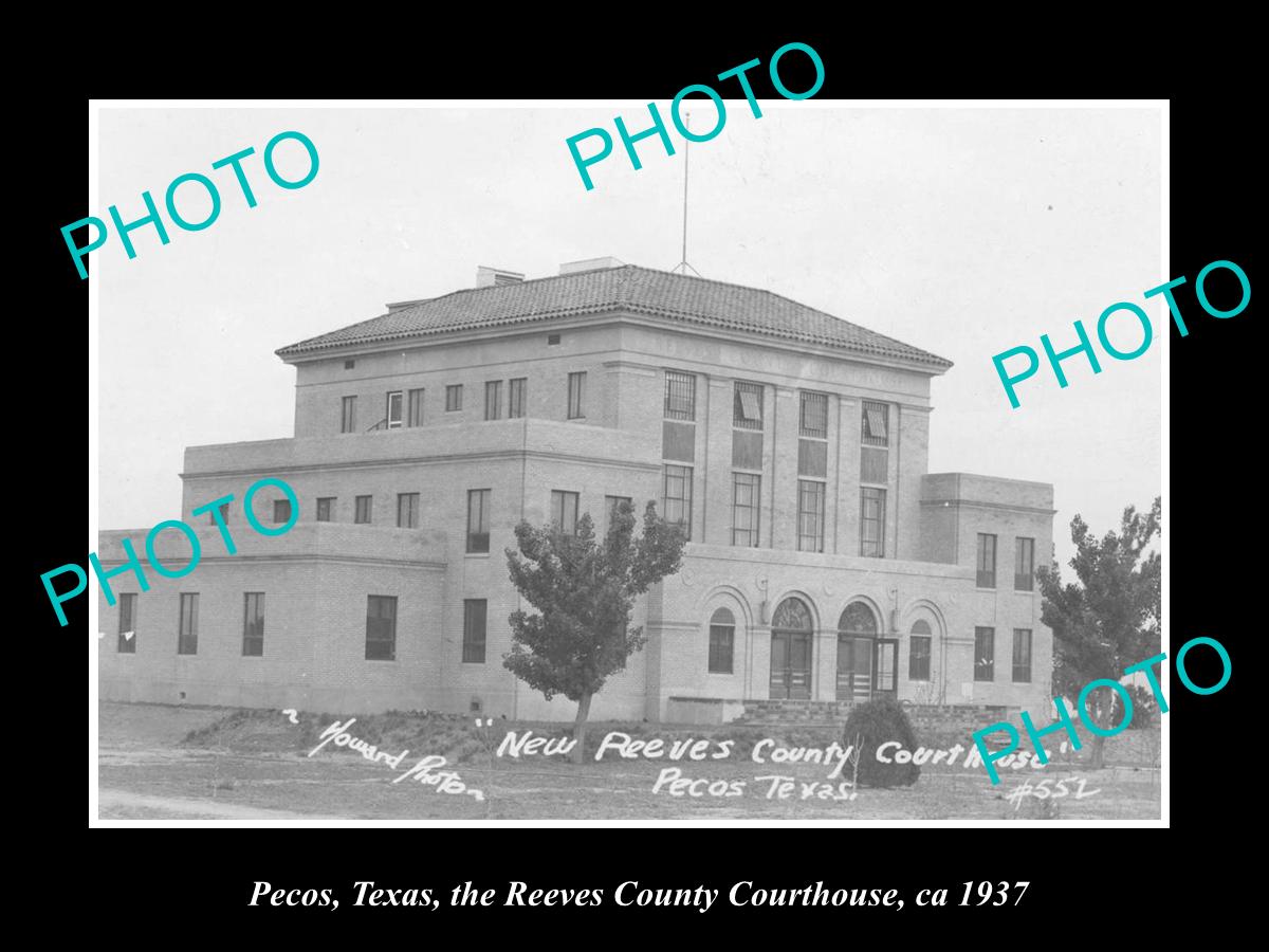 OLD LARGE HISTORIC PHOTO OF PECOS TEXAS, REEVES COUNTY COURT HOUSE c1937