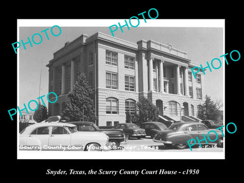 OLD LARGE HISTORIC PHOTO OF SNYDER TEXAS, THE SCURRY COUNTY COURT HOUSE c1950