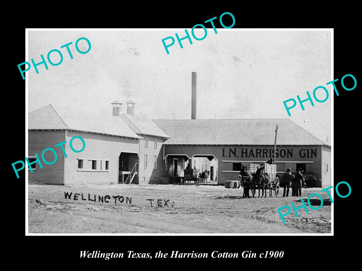 OLD LARGE HISTORIC PHOTO OF WELLINGTON TEXAS, THE HARRISONS COTTON GIN c1900