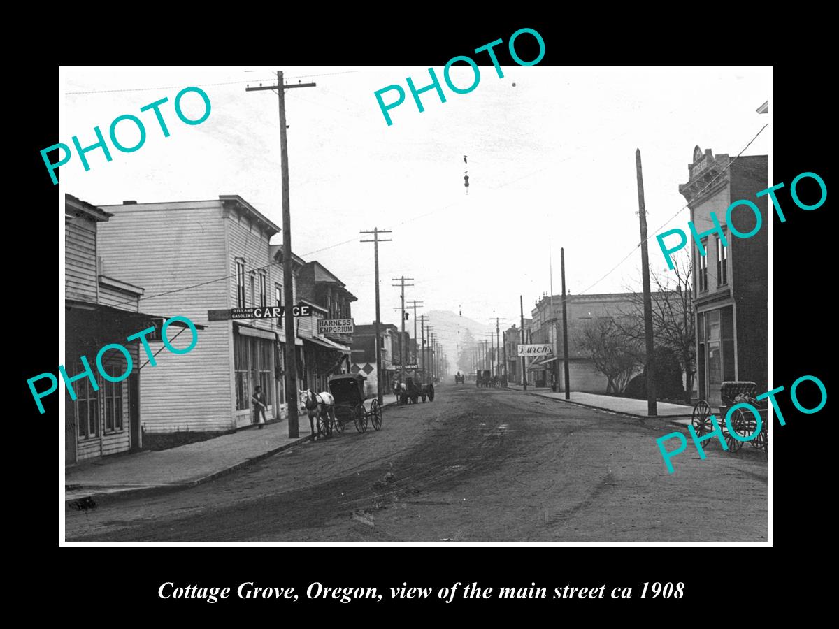 OLD LARGE HISTORIC PHOTO OF COTTAGE GROVE OREGON, VIEW OF THE MAIN STREET 1908